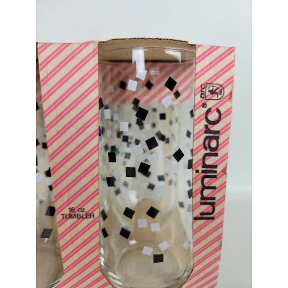 Vintage NOS Set of 4 Luminarc Durand Black White Confetti Tumbler Glasses 16oz - Picture 2 of 7